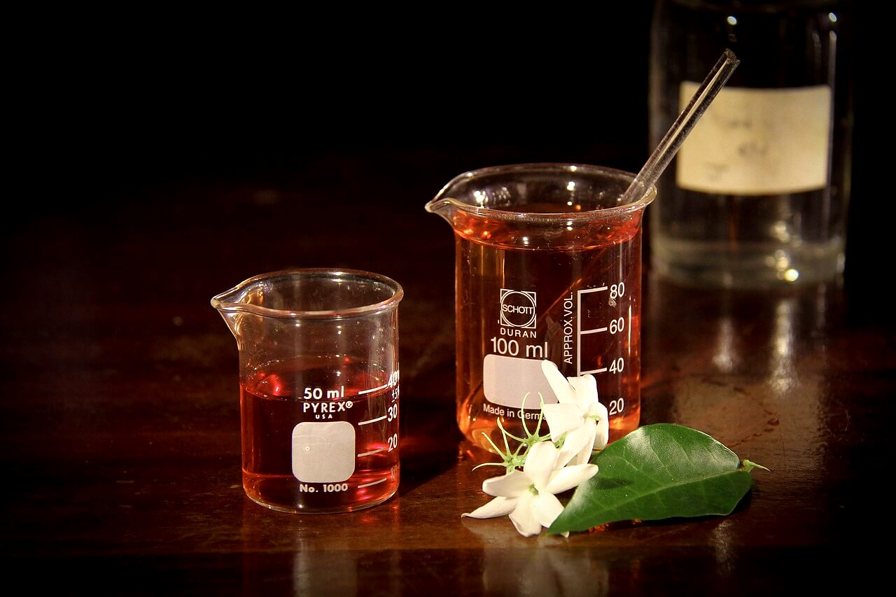 Chemical blending in laboratory beakers